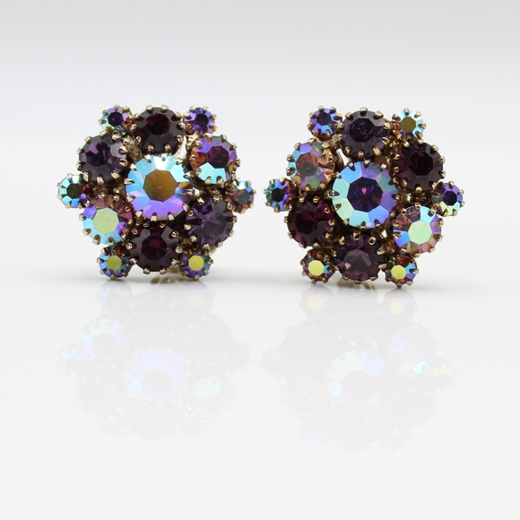 Vintage rhinestone clip earrings - Picture 2 of 7